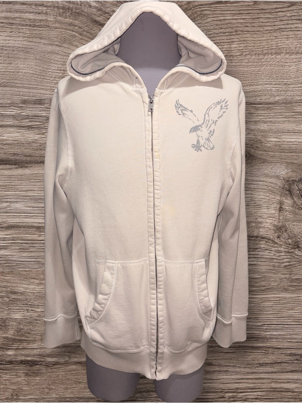American Eagle Outfitters White Men’s Zip-Up Hoodie with Eagle Graphic